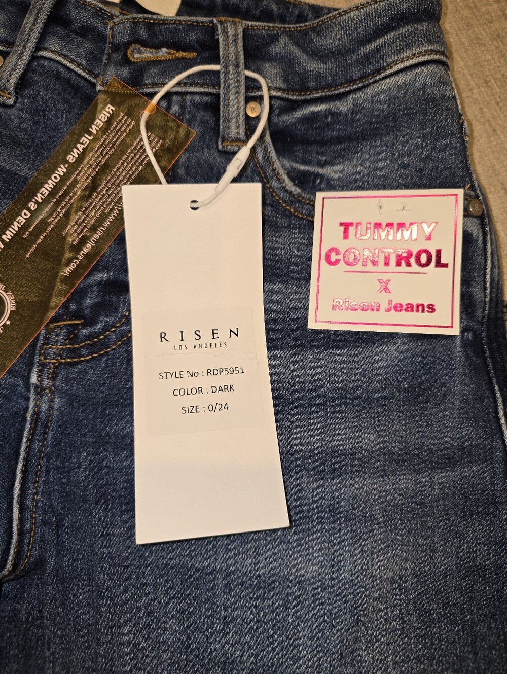 Risen Tummy Control High Rise Baggy Wide Leg Jeans Dark Wash Size 0/24 NWT - Picture 3 of 15